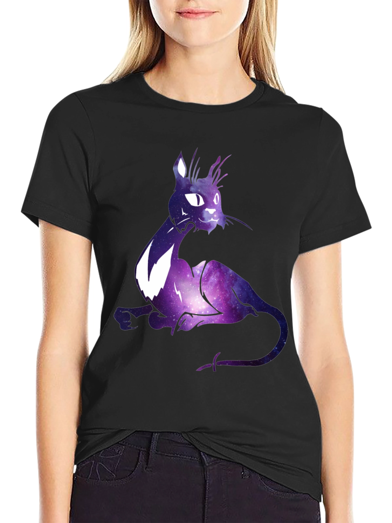 Galaxy Cat Graphic T-Shirt - Cosmic Feline Design