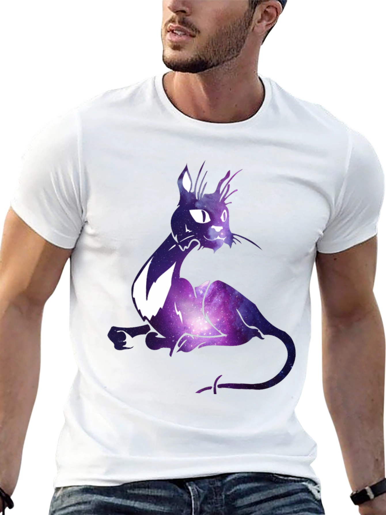 Galaxy Cat Graphic T-Shirt - Cosmic Feline Design