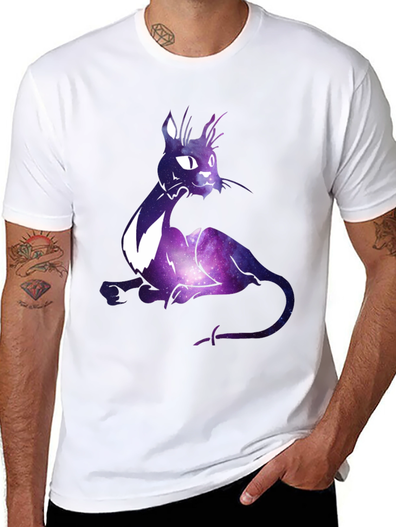 Galaxy Cat Graphic T-Shirt - Cosmic Feline Design
