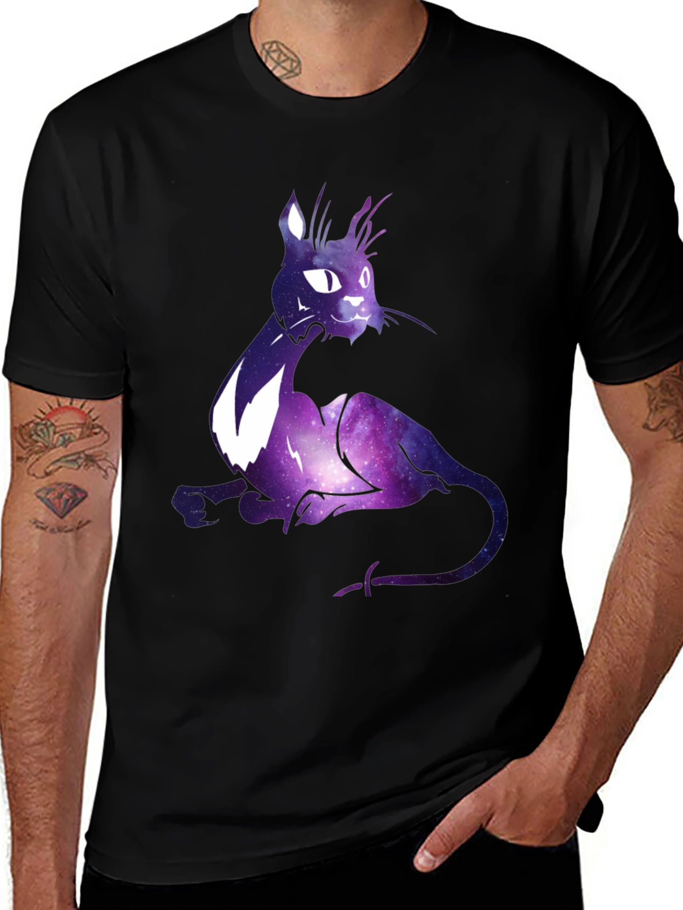 Galaxy Cat Graphic T-Shirt - Cosmic Feline Design
