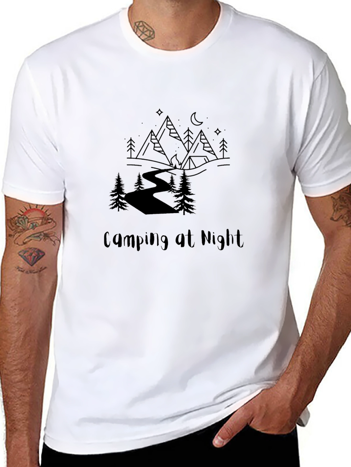 Camping at Night Graphic Tee - Black