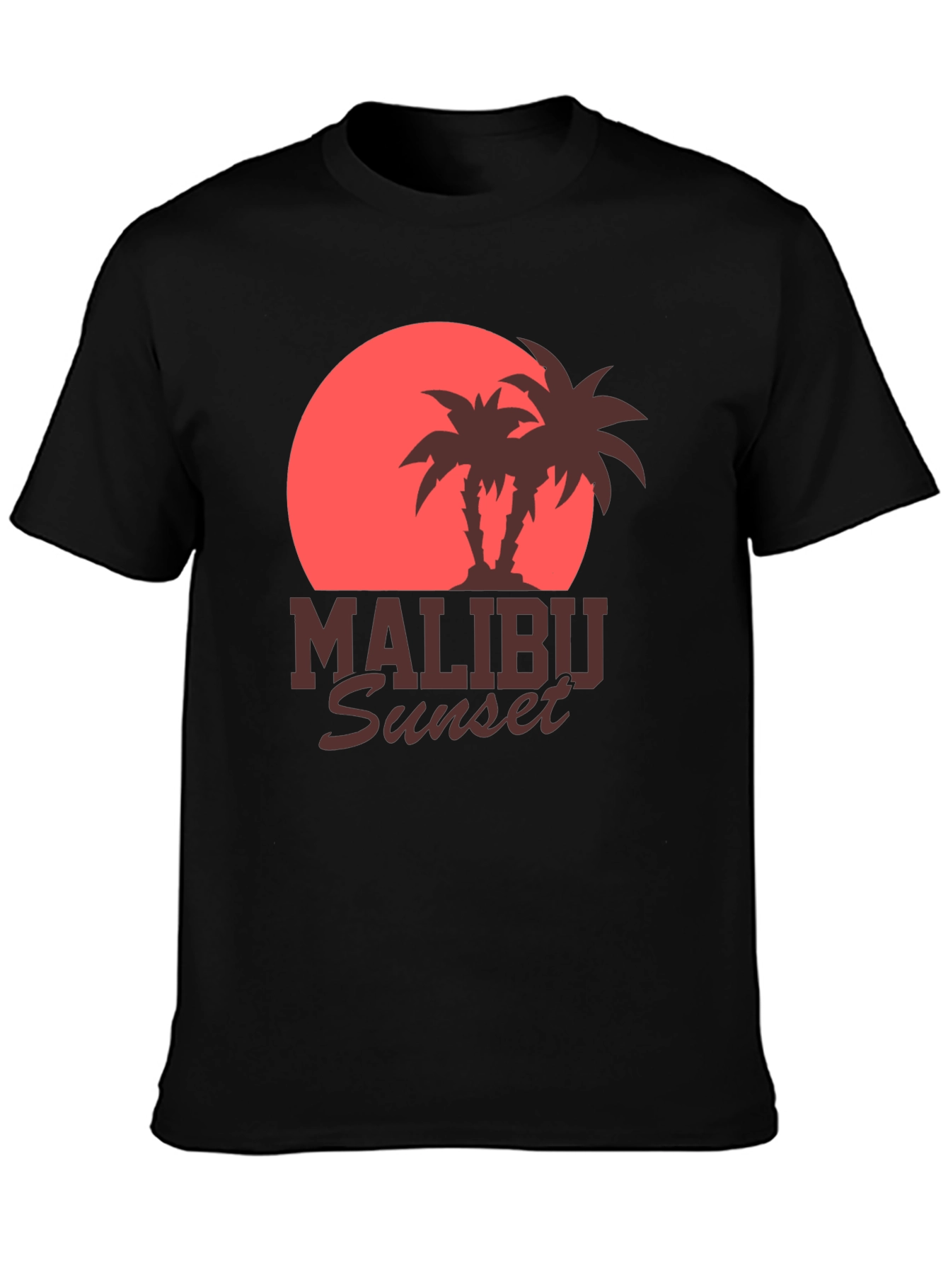 Malibu Sunset Graphic Tee - Retro Palm Tree Design