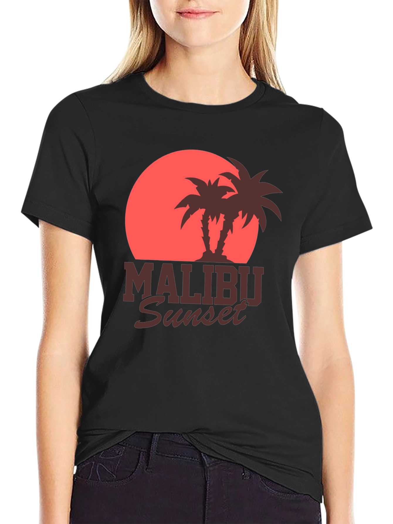 Malibu Sunset Graphic Tee - Retro Palm Tree Design