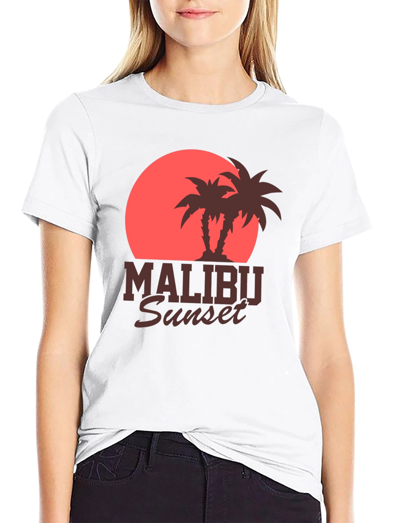 Malibu Sunset Graphic Tee - Retro Palm Tree Design