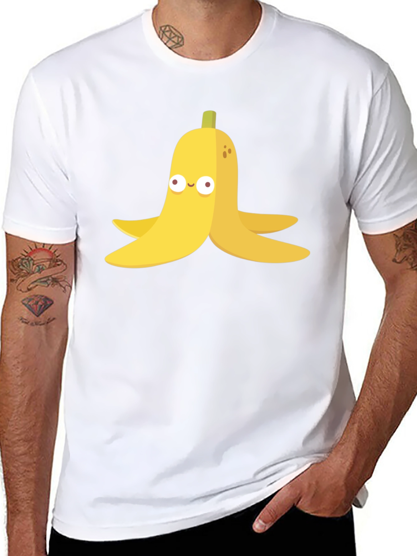 Banana Peel Cartoon Graphic Black T-Shirt