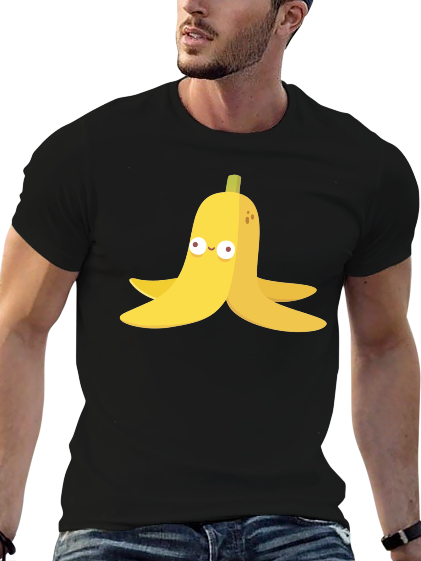 Banana Peel Cartoon Graphic Black T-Shirt