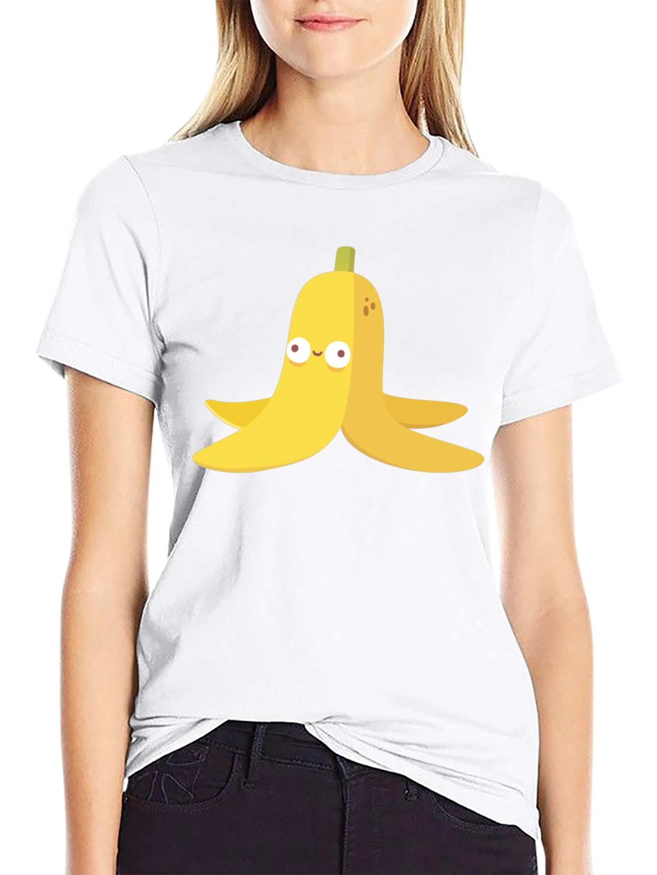 Banana Peel Cartoon Graphic Black T-Shirt