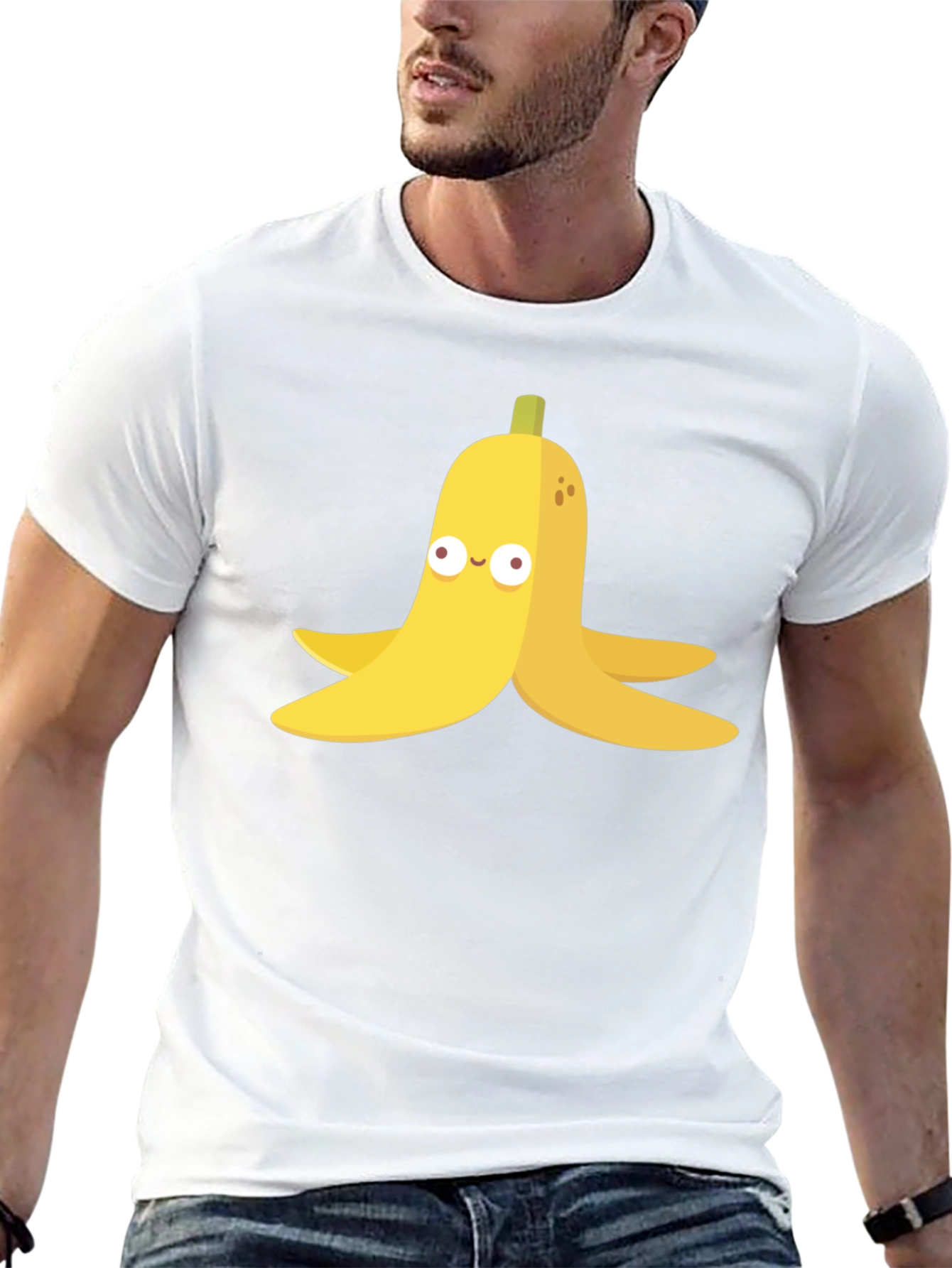 Banana Peel Cartoon Graphic Black T-Shirt