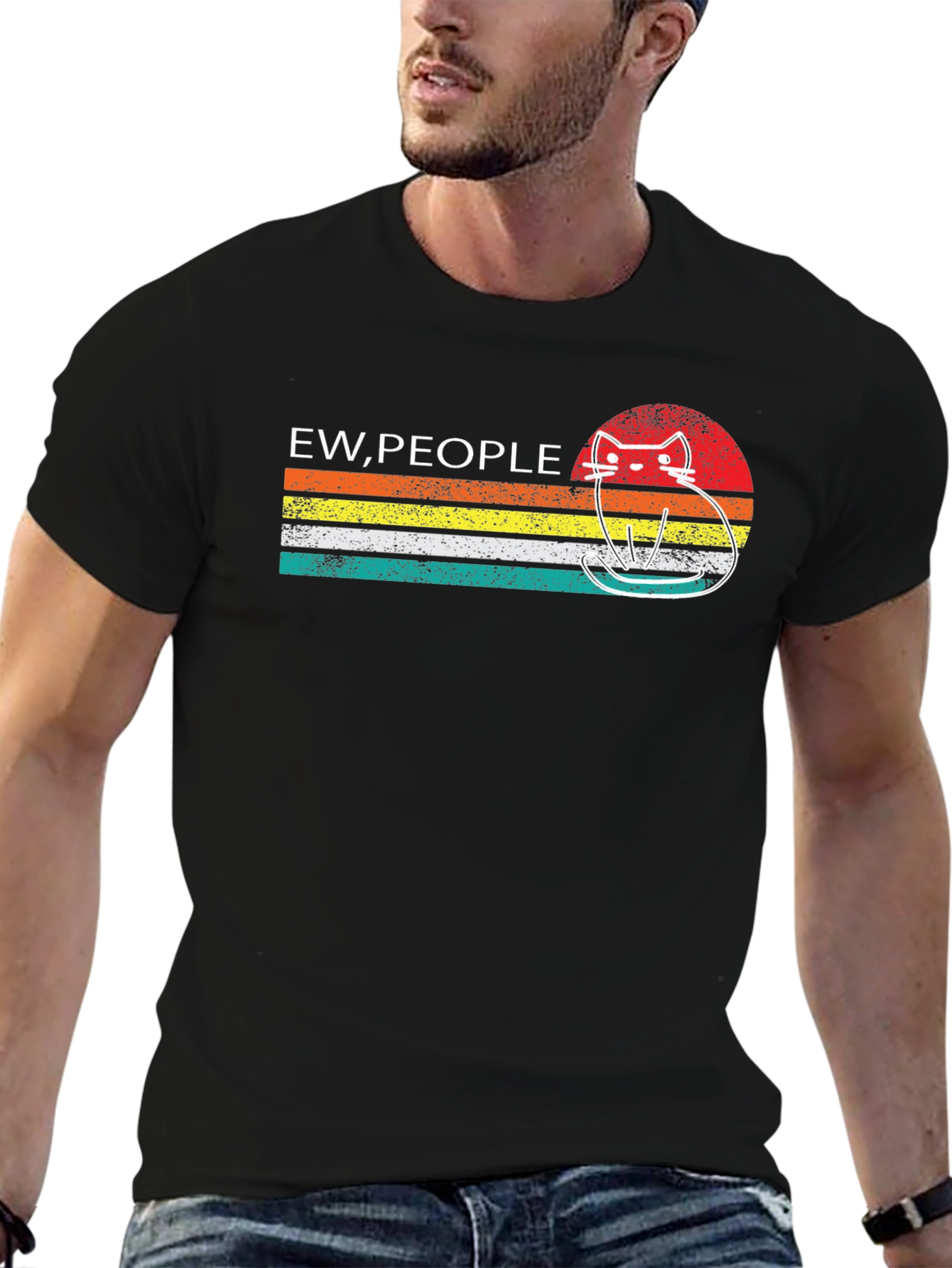 Ew People Cat Graphic Tee - Retro Style