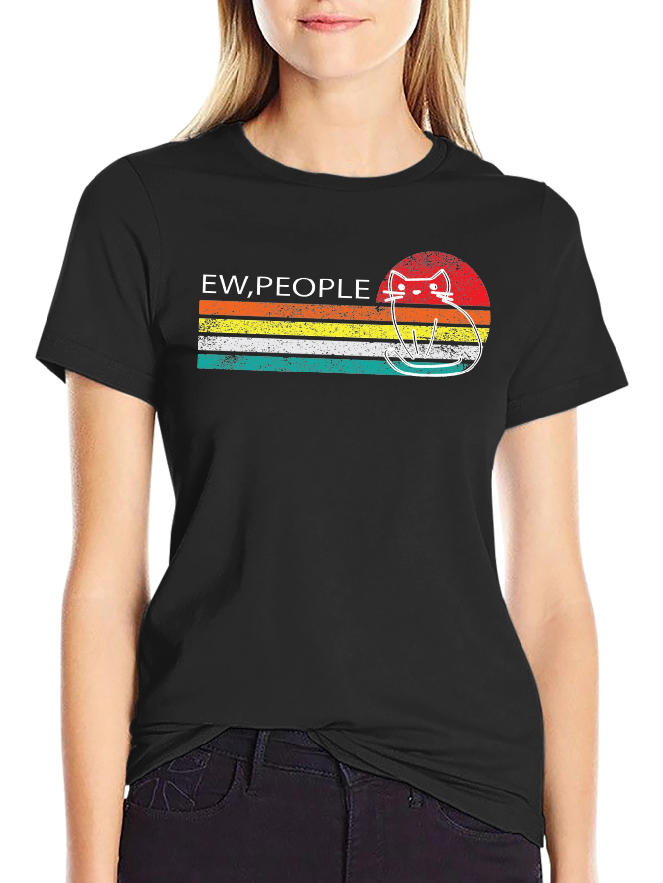 Ew People Cat Graphic Tee - Retro Style