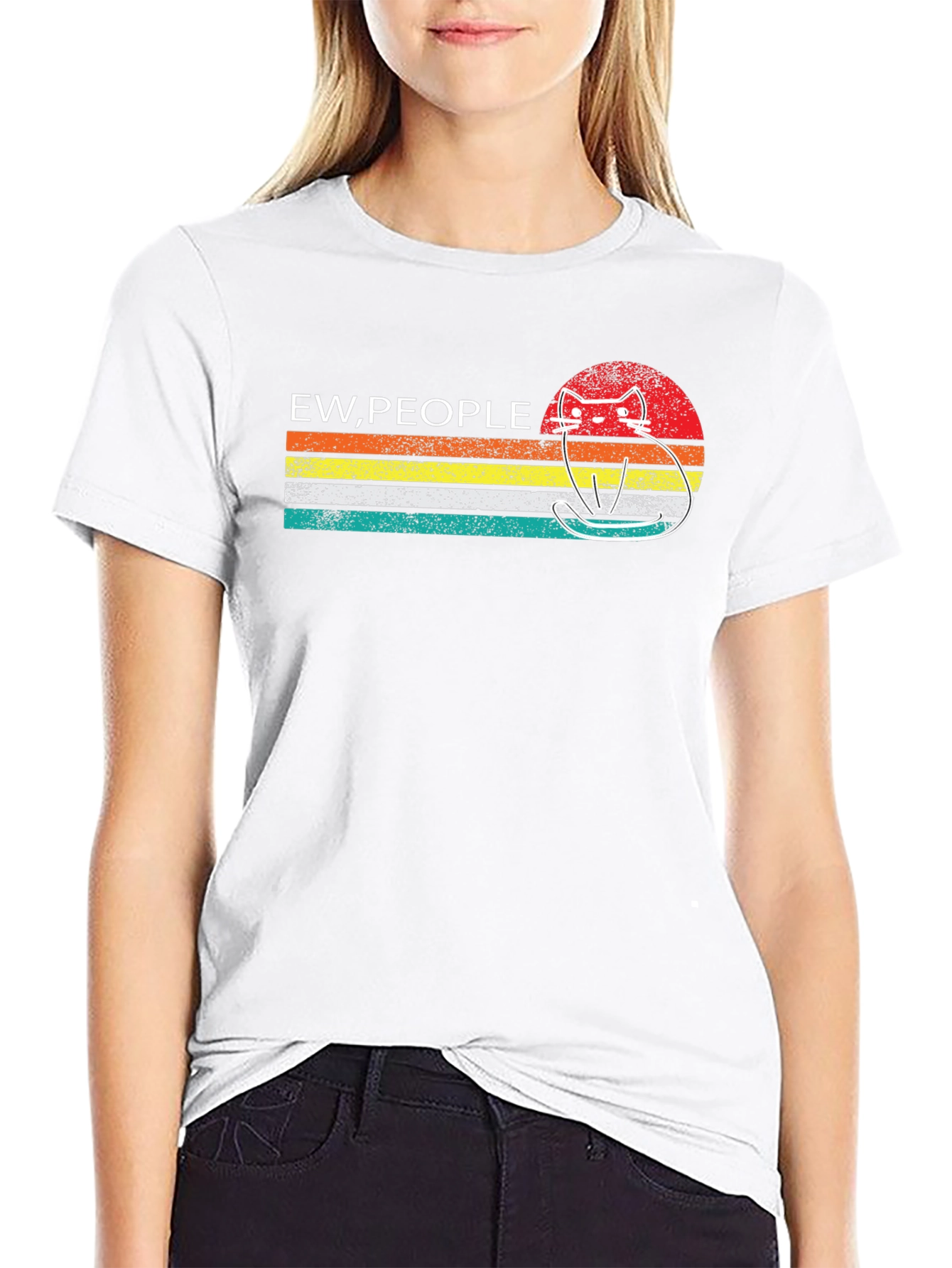 Ew People Cat Graphic Tee - Retro Style