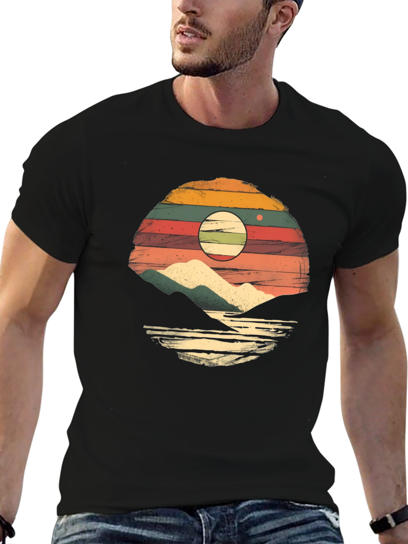 Retro Sunset Mountain Graphic T-Shirt