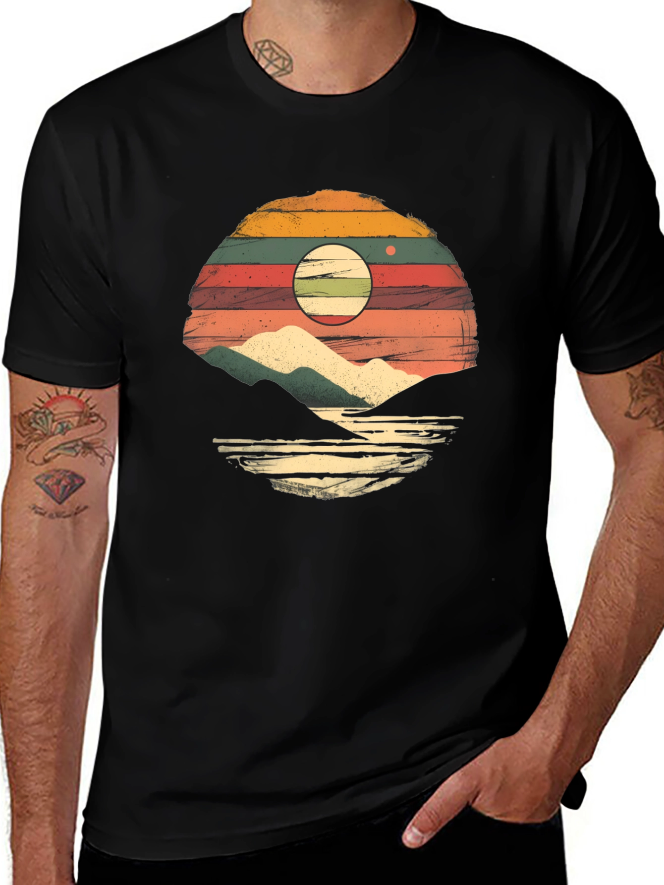 Retro Sunset Mountain Graphic T-Shirt