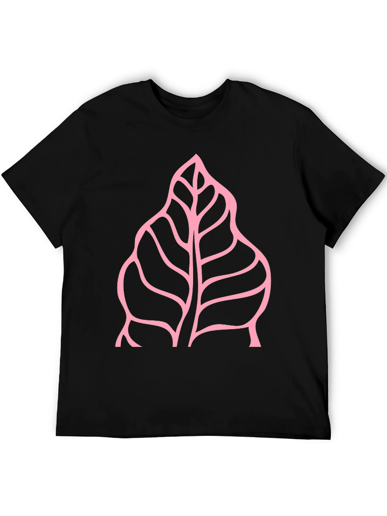 Pink Leaf Graphic Black T-Shirt