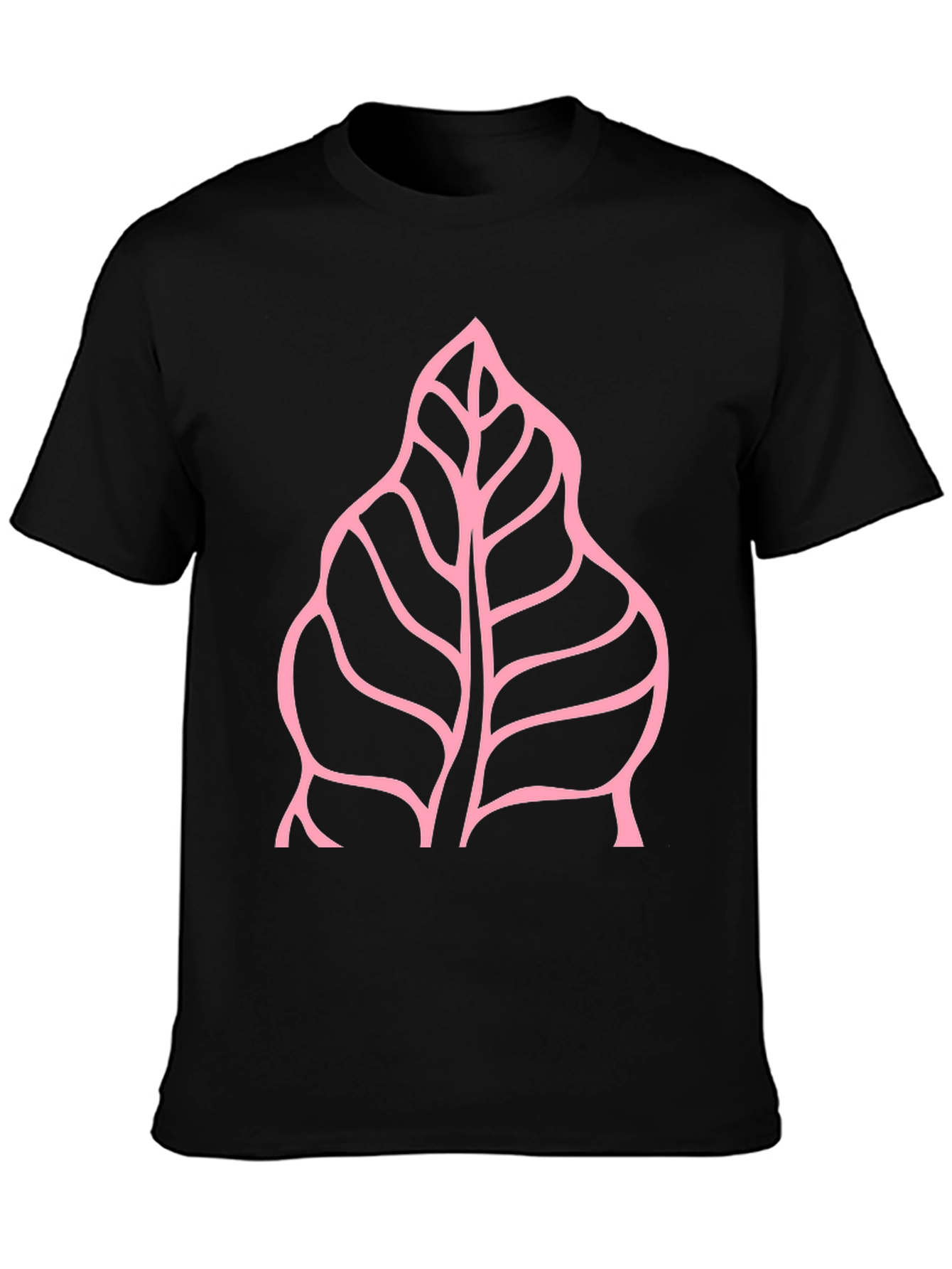 Pink Leaf Graphic Black T-Shirt
