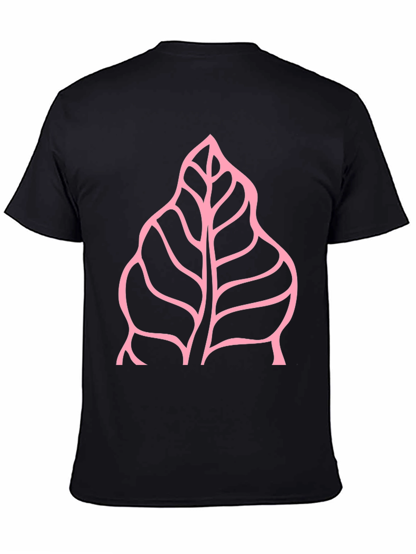 Pink Leaf Graphic Black T-Shirt