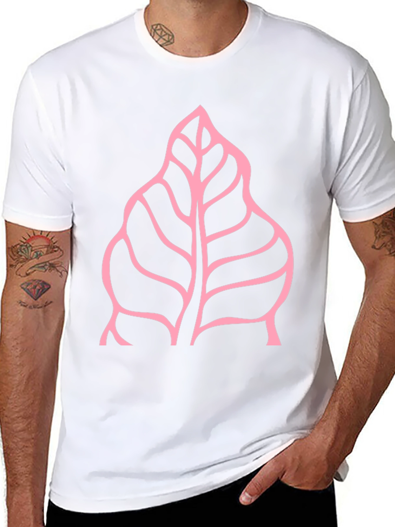 Pink Leaf Graphic Black T-Shirt