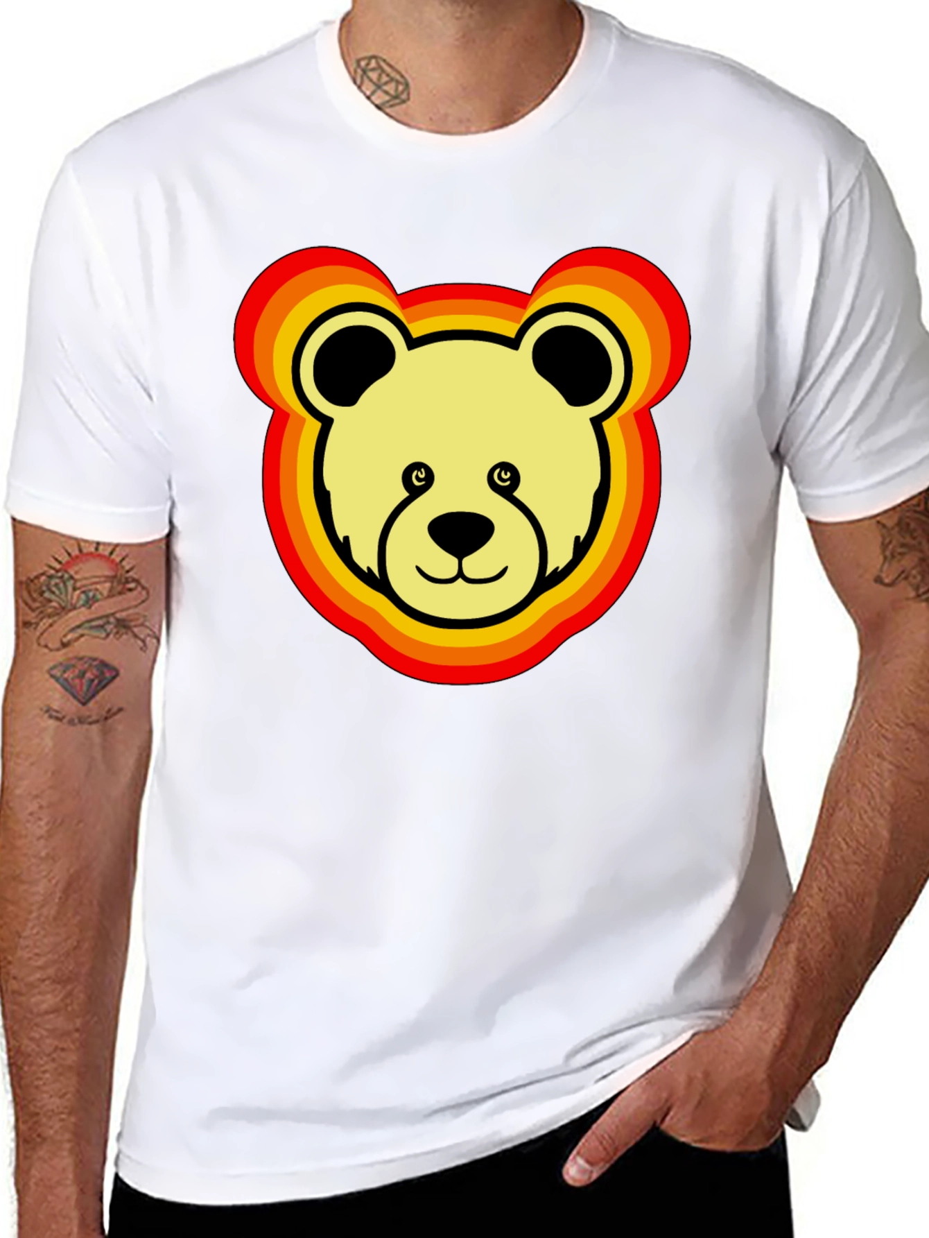 Retro Bear Graphic Tee - Black Cotton Blend