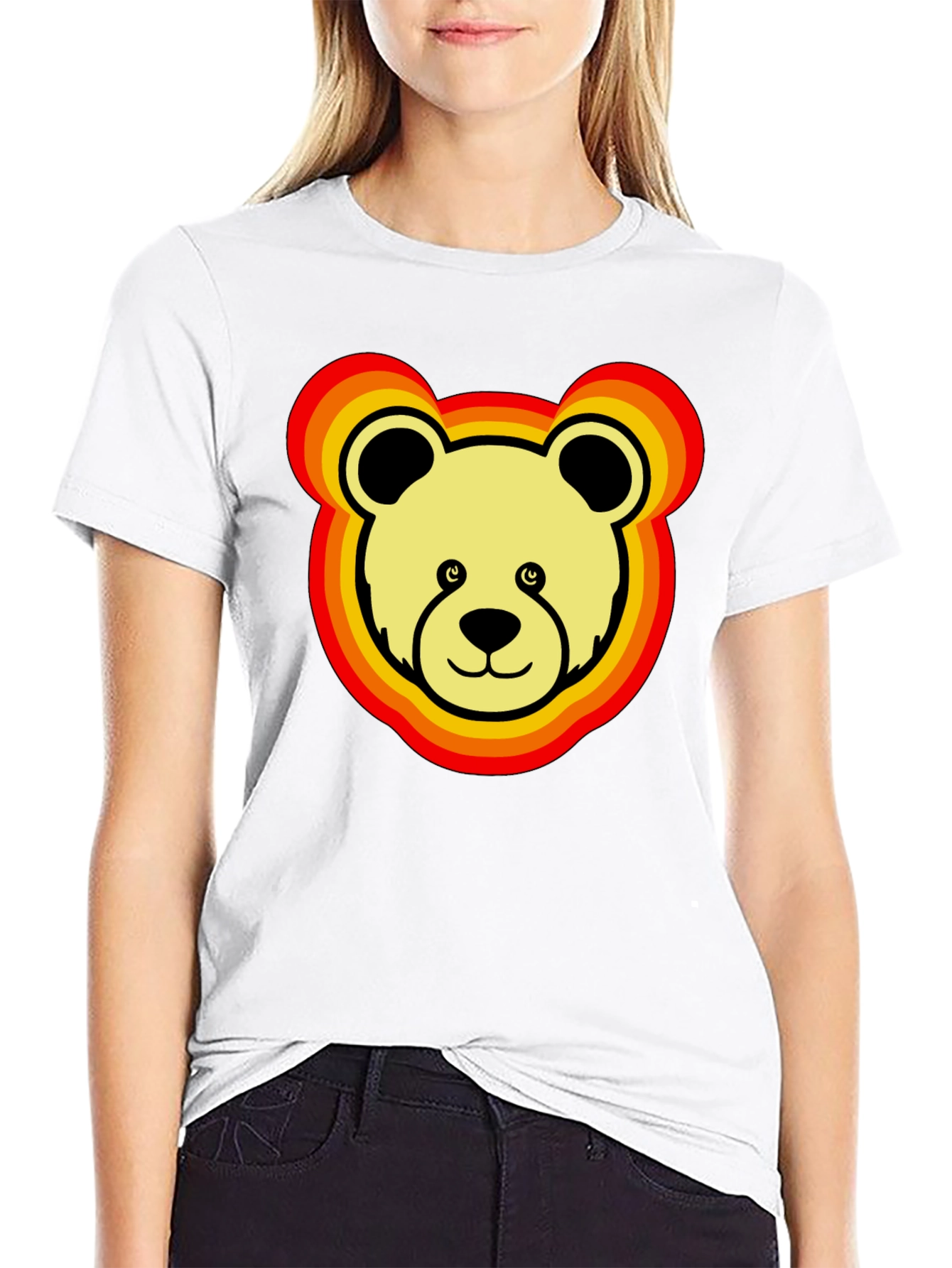 Retro Bear Graphic Tee - Black Cotton Blend