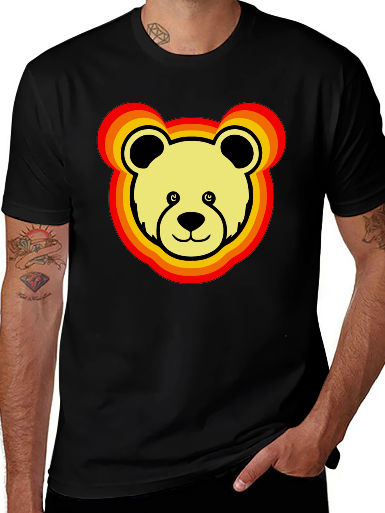 Retro Bear Graphic Tee - Black Cotton Blend