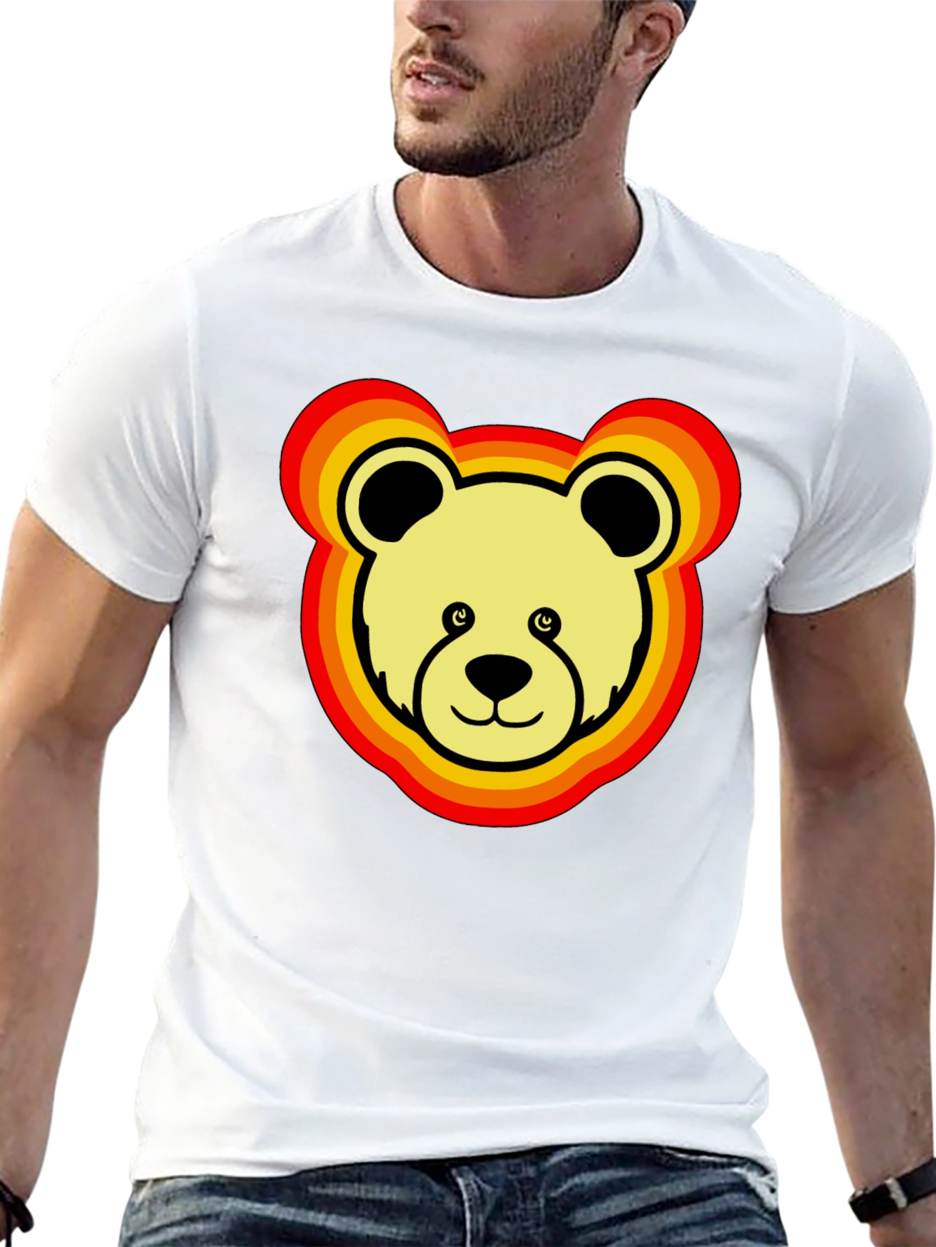 Retro Bear Graphic Tee - Black Cotton Blend