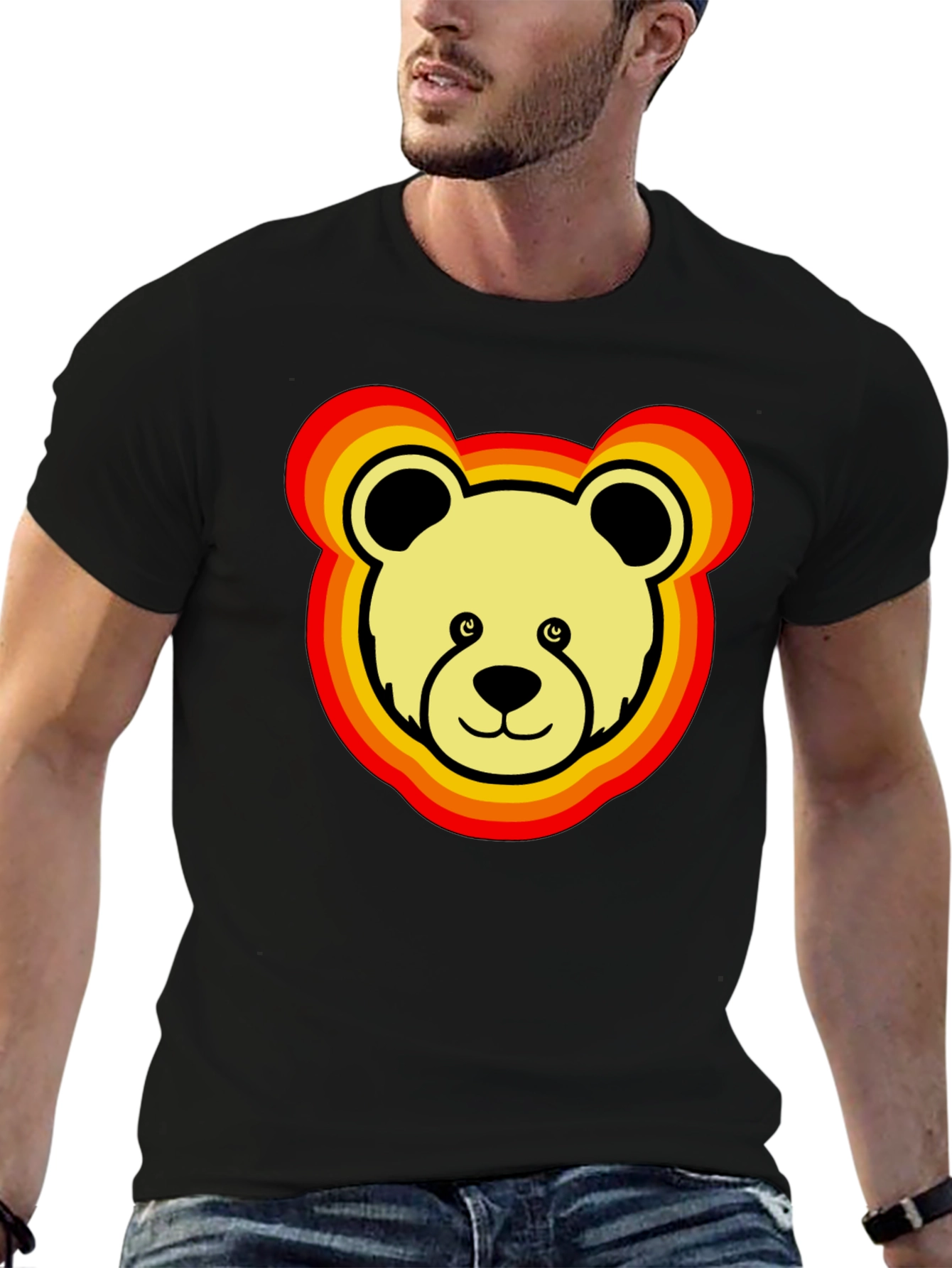 Retro Bear Graphic Tee - Black Cotton Blend