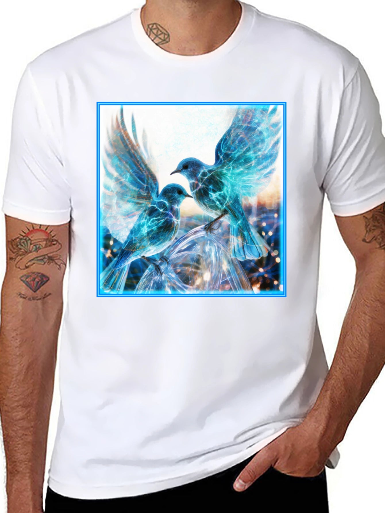 Electric Blue Bird Graphic Tee - Modern Mens T-Shirt