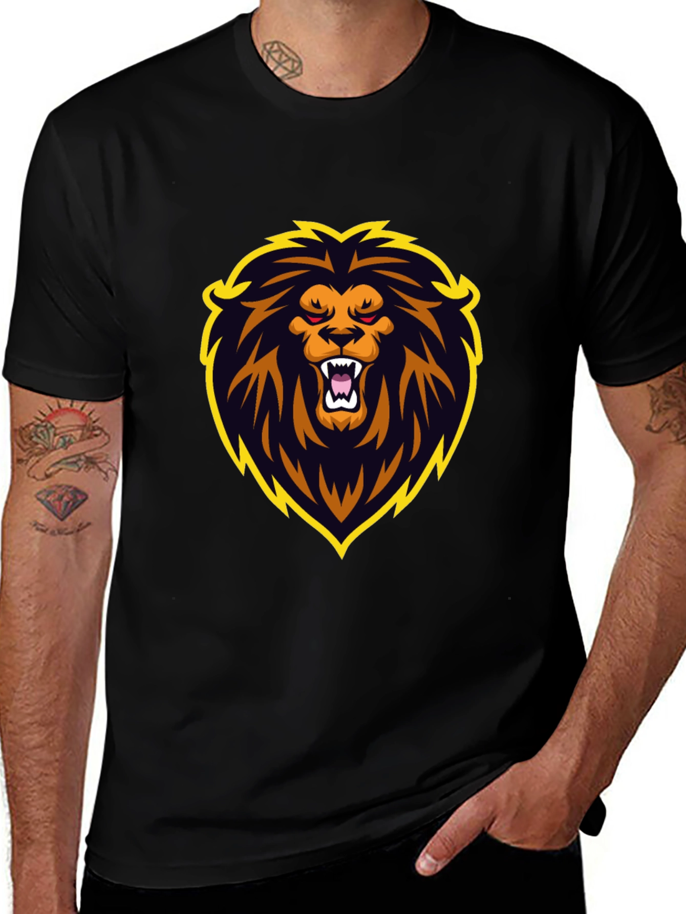 Black T-Shirt with Lion Graphic Design
