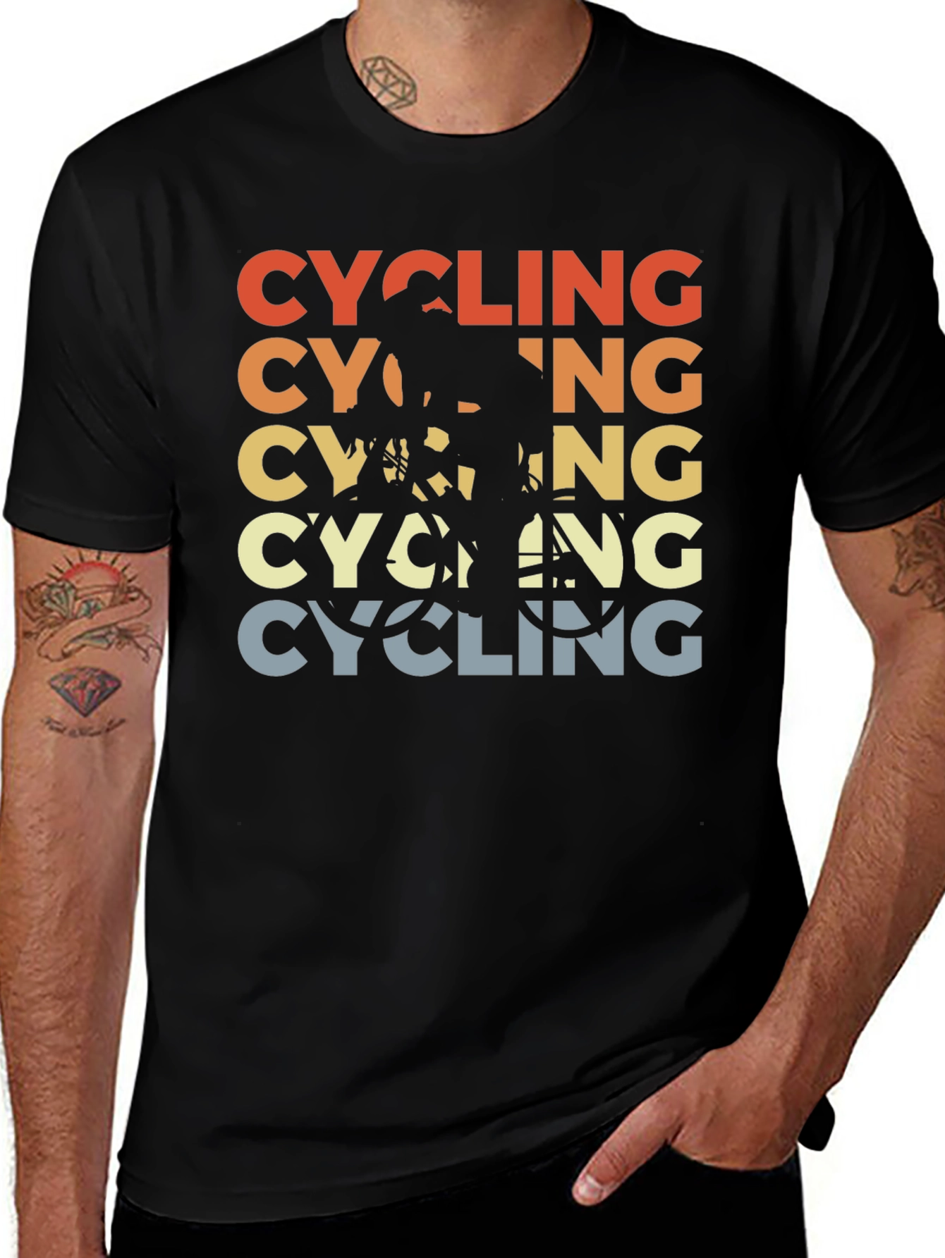Cycling Retro Graphic T-Shirt - Black