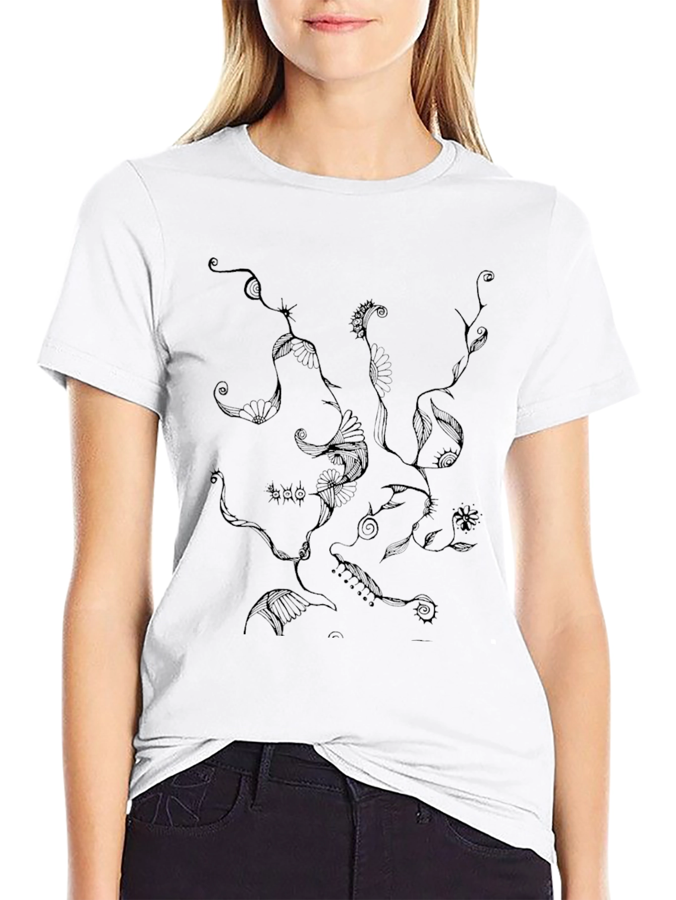 Abstract Floral Art Black T-Shirt