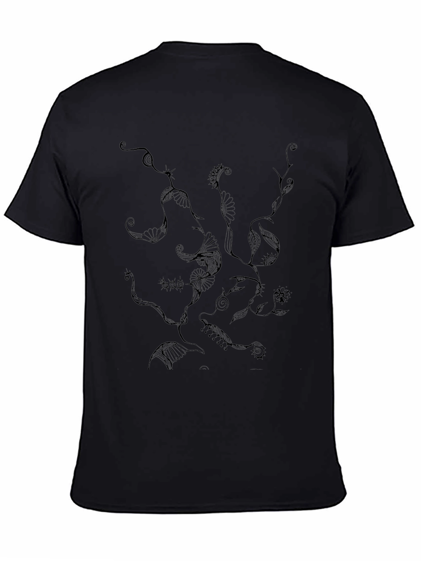 Abstract Floral Art Black T-Shirt