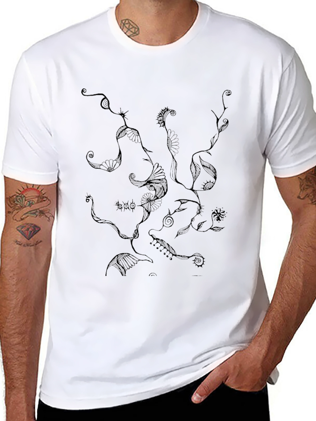 Abstract Floral Art Black T-Shirt