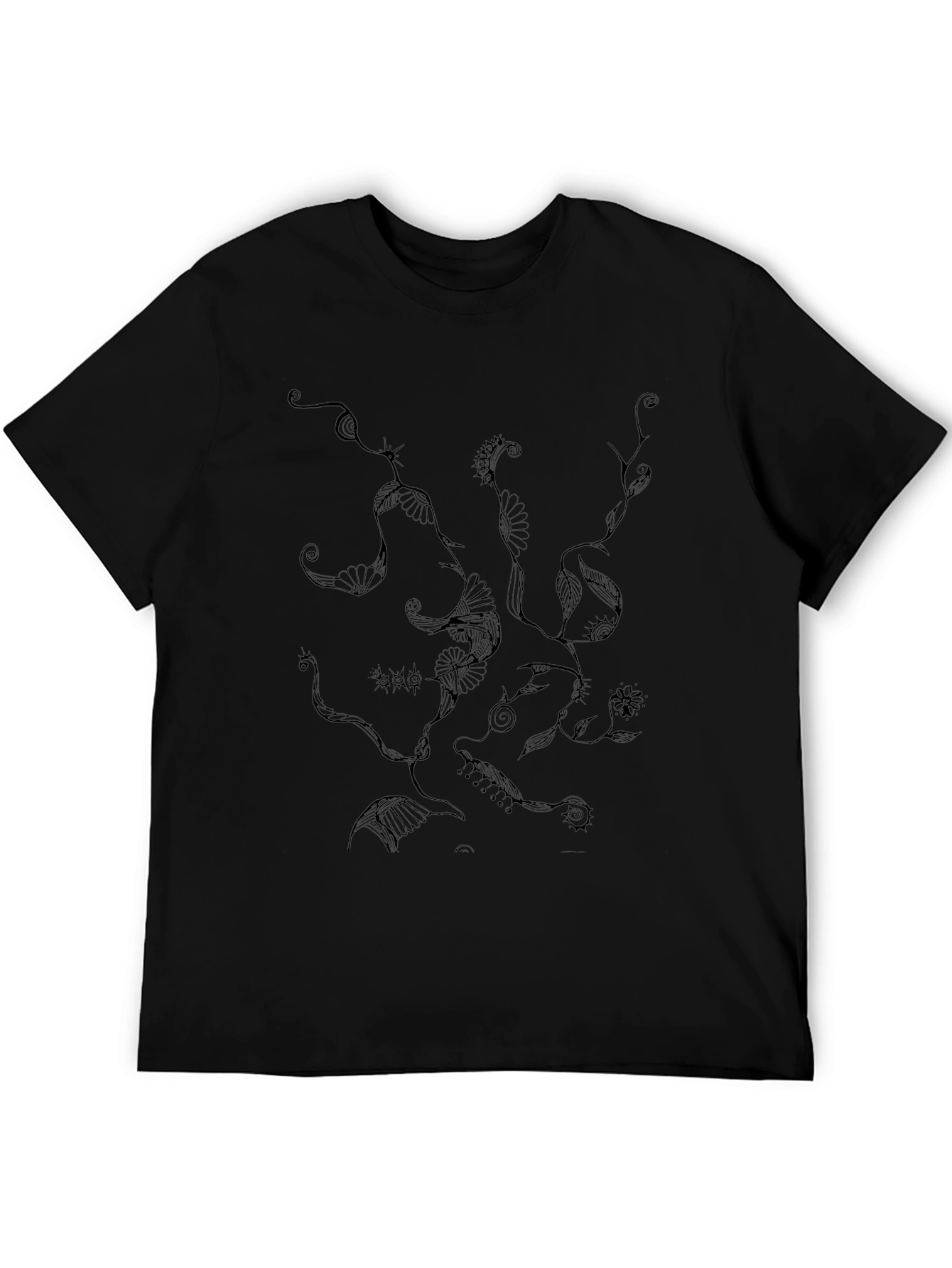 Abstract Floral Art Black T-Shirt