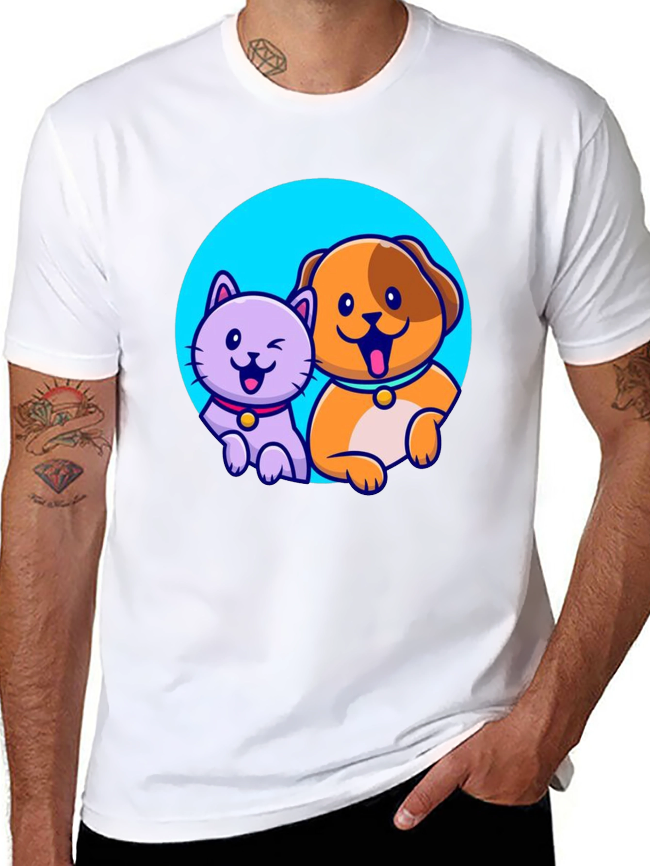 Cute Cartoon Cat and Dog T-Shirt