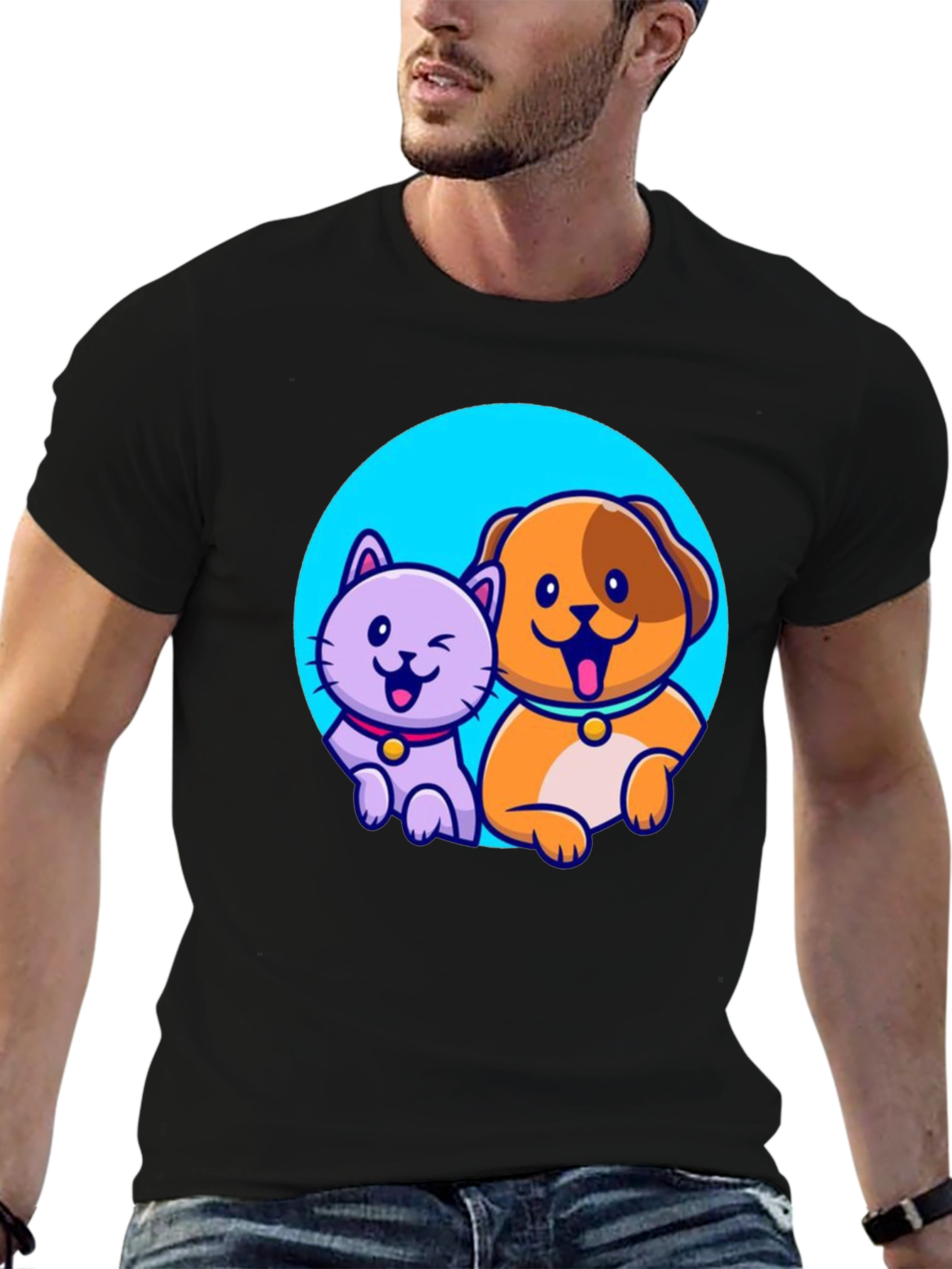 Cute Cartoon Cat and Dog T-Shirt