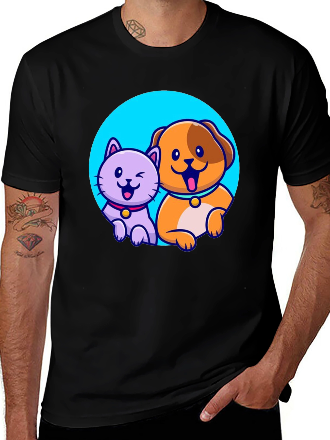Cute Cartoon Cat and Dog T-Shirt
