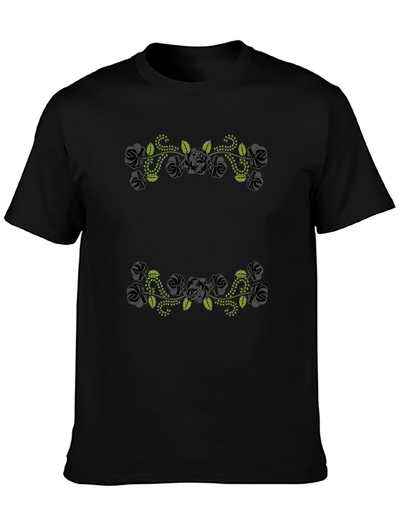 Floral Rose Vine Graphic Black T-Shirt