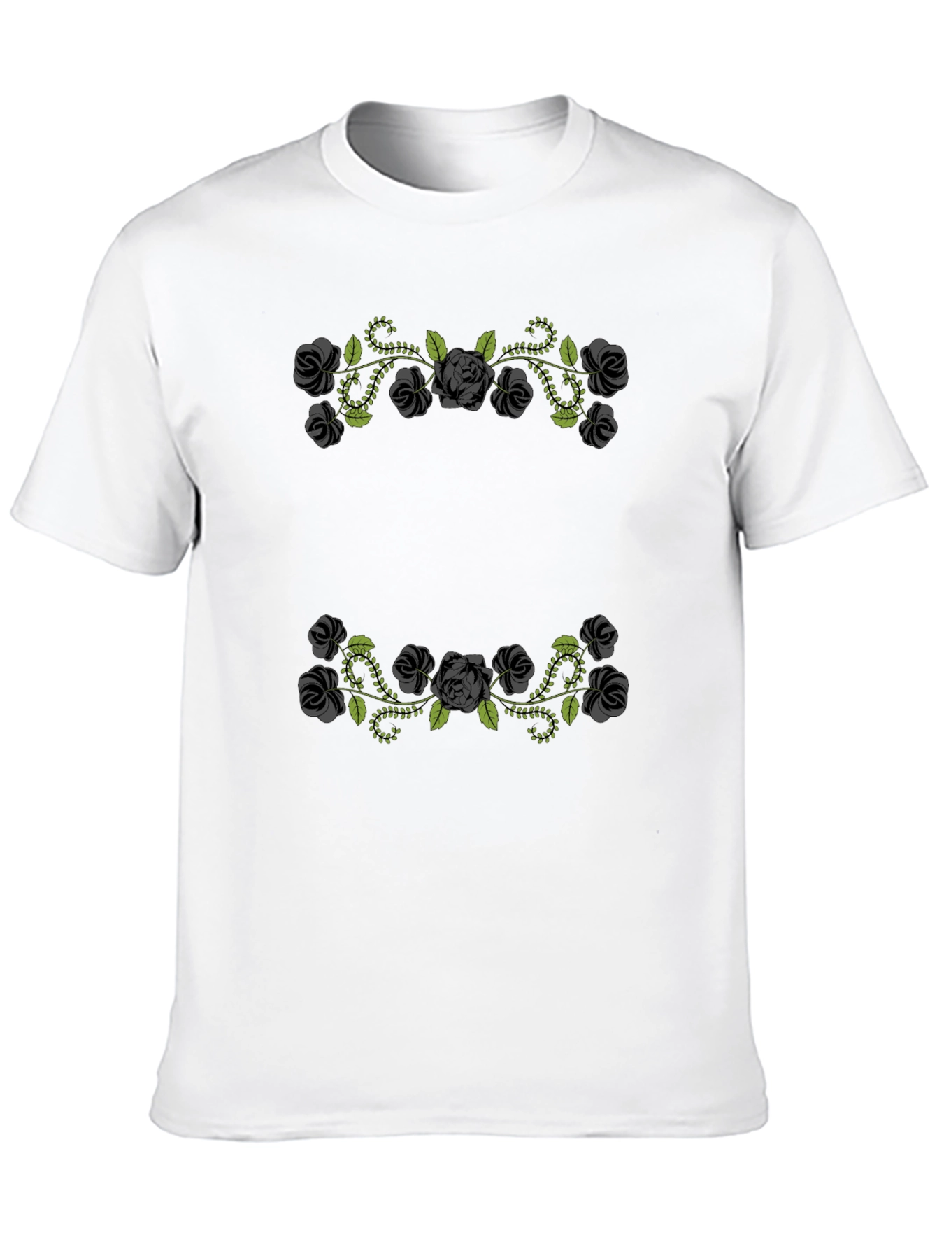 Floral Rose Vine Graphic Black T-Shirt