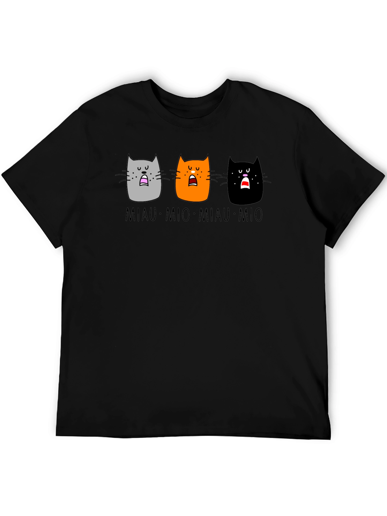 Miaow Mio Cat T-Shirt - Black Crew Neck Tee
