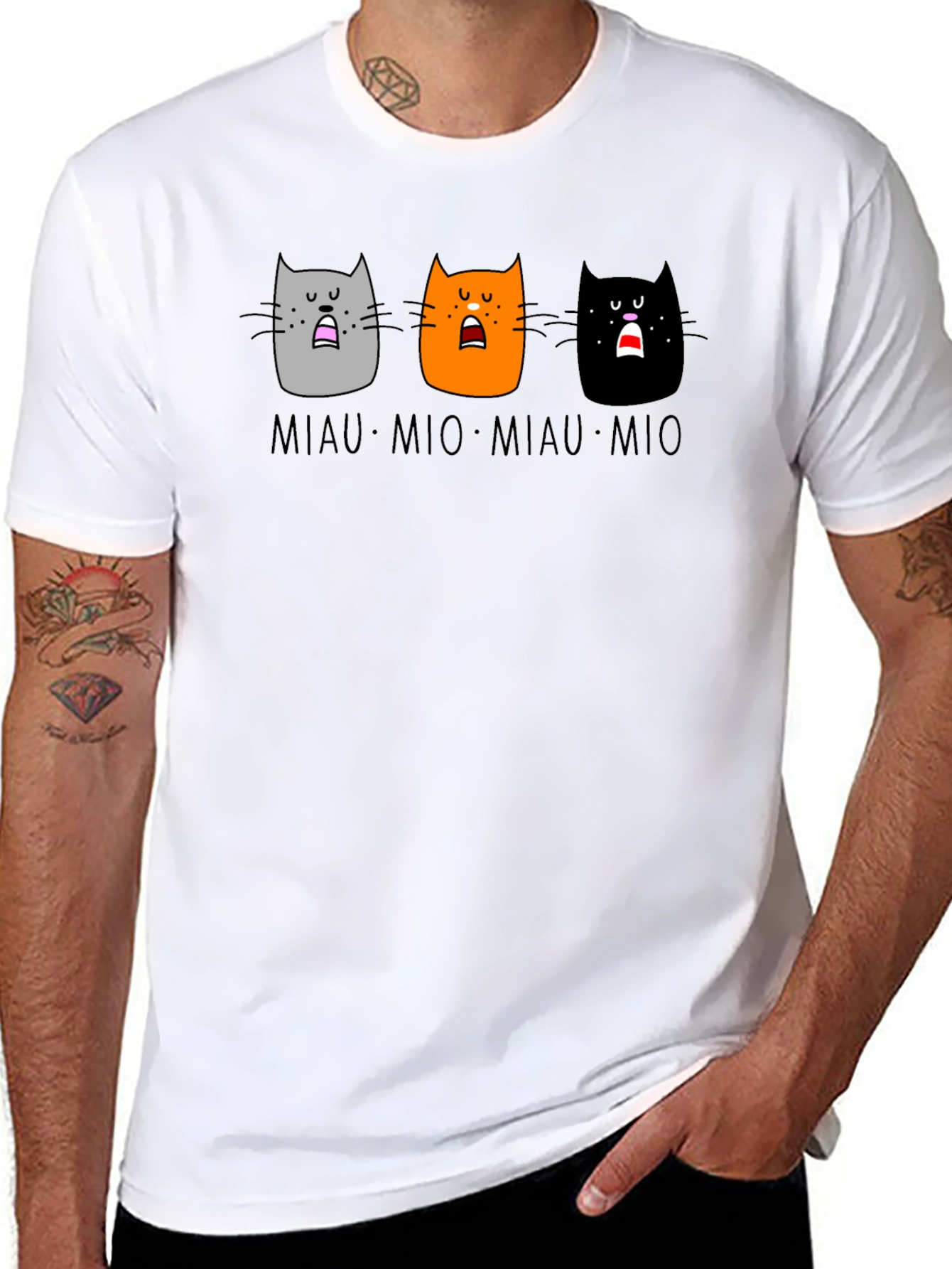 Miaow Mio Cat T-Shirt - Black Crew Neck Tee