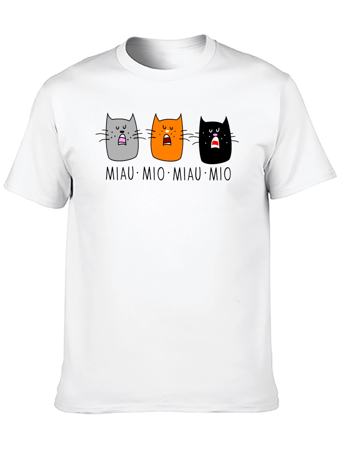 Miaow Mio Cat T-Shirt - Black Crew Neck Tee