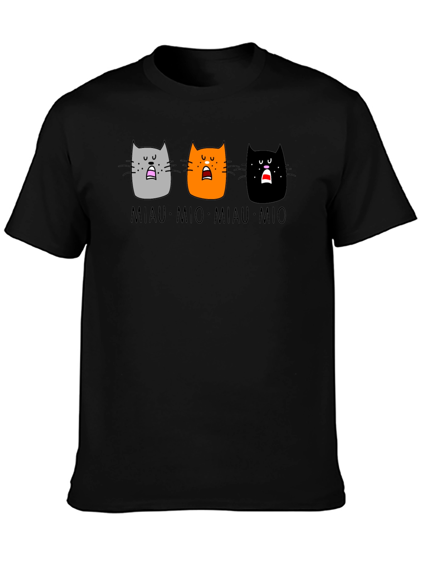 Miaow Mio Cat T-Shirt - Black Crew Neck Tee