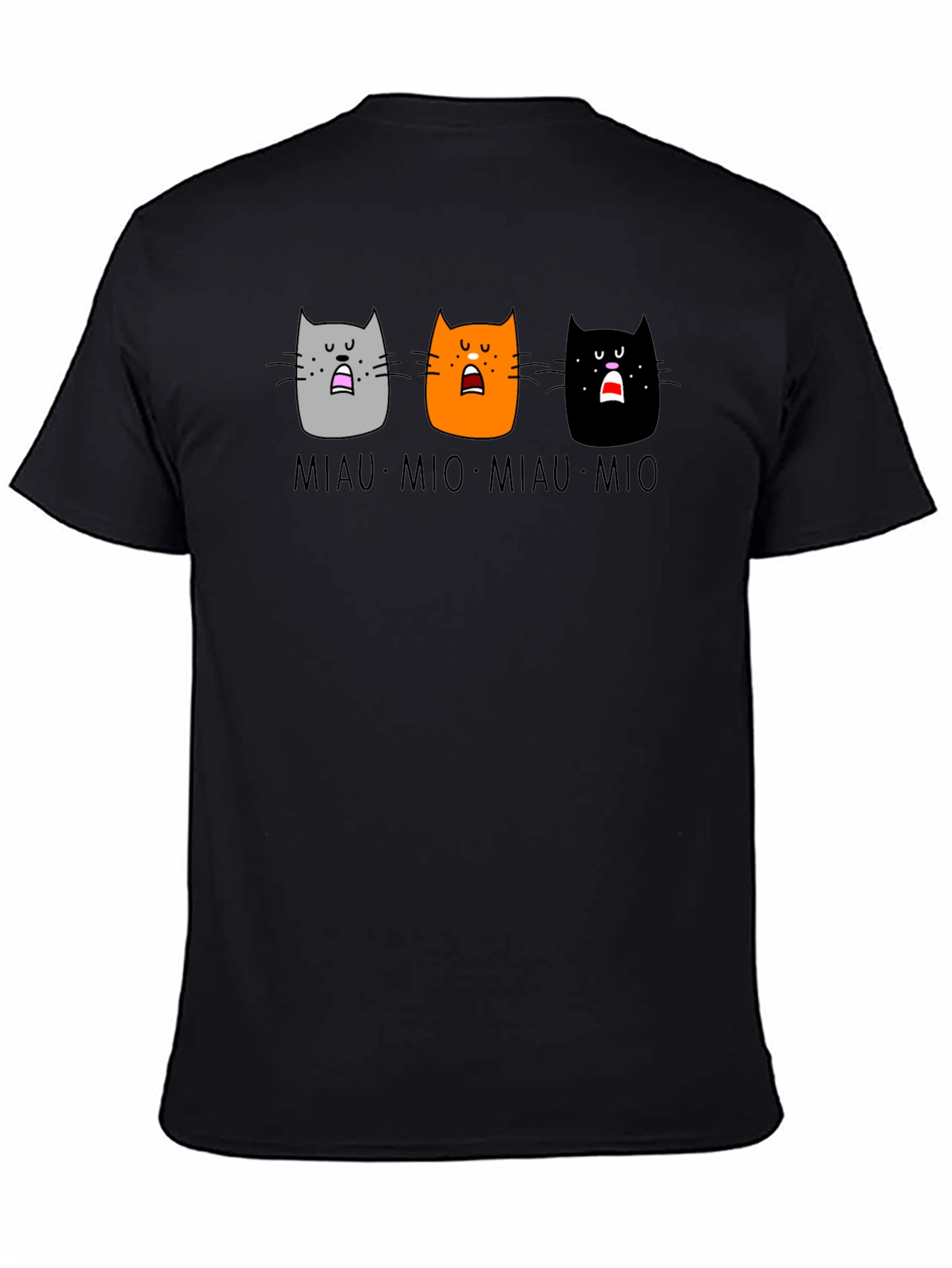 Miaow Mio Cat T-Shirt - Black Crew Neck Tee