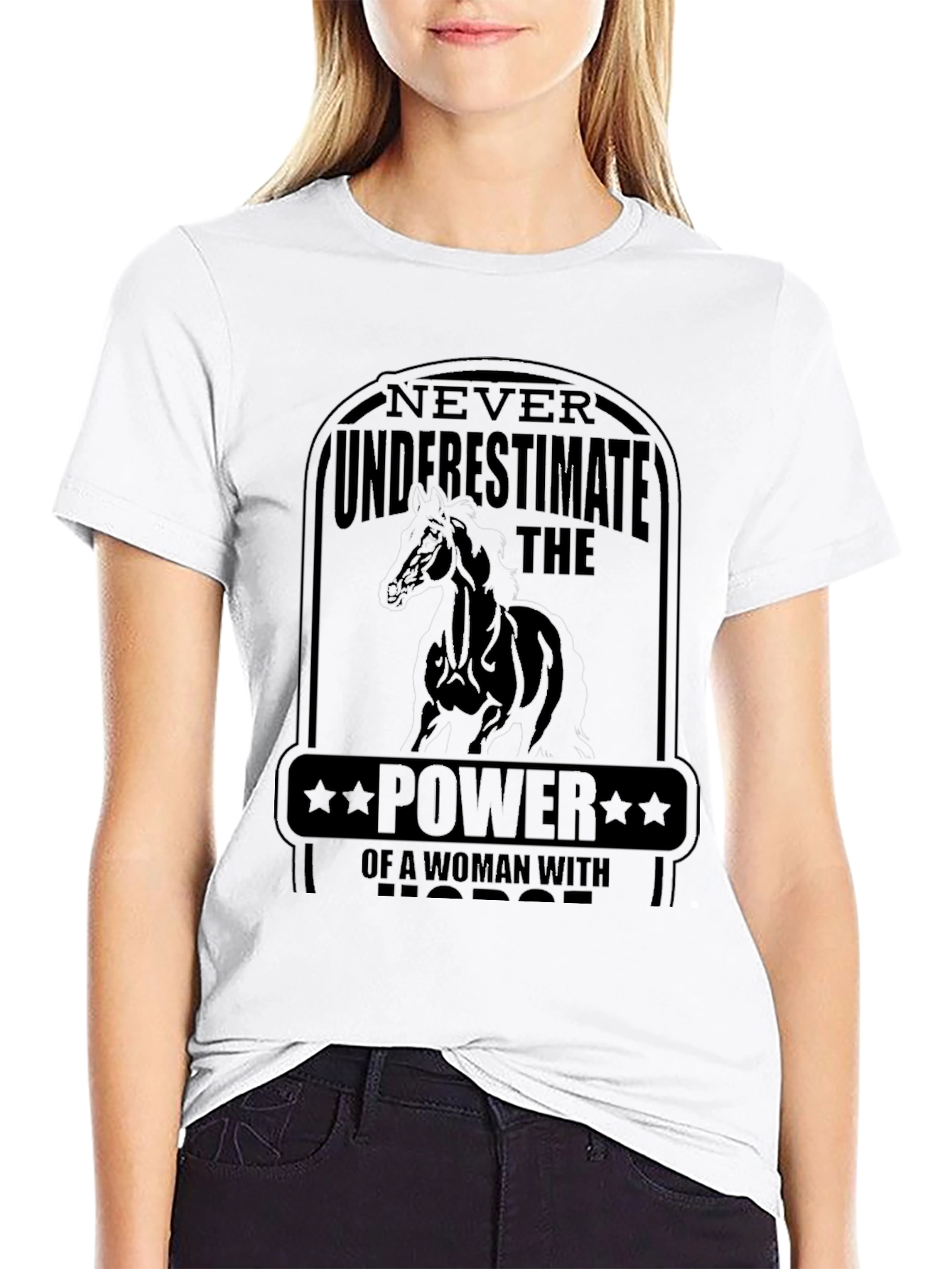 Woman Horse Power T-Shirt - Black Tee