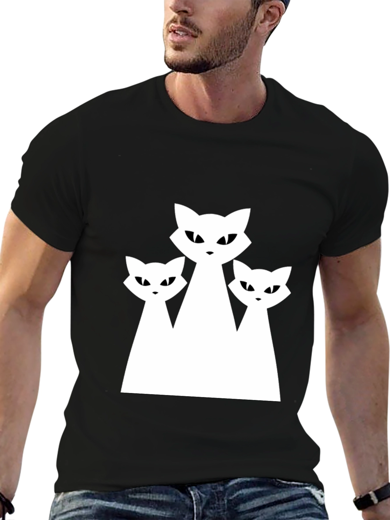 Three Cats Graphic Tee - Black Cotton T-Shirt