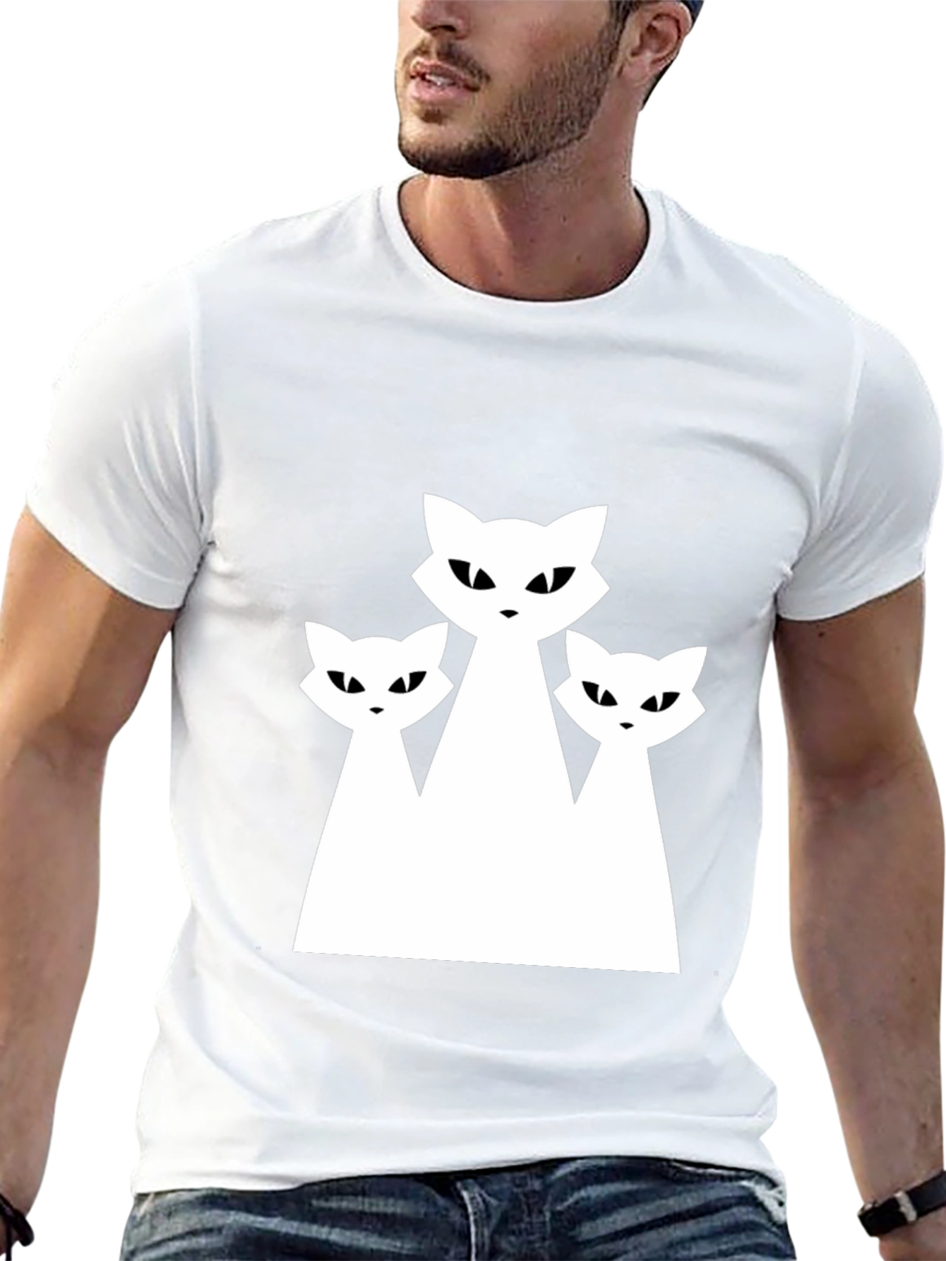Three Cats Graphic Tee - Black Cotton T-Shirt