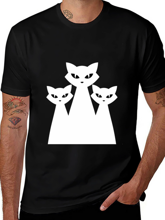 Three Cats Graphic Tee - Black Cotton T-Shirt