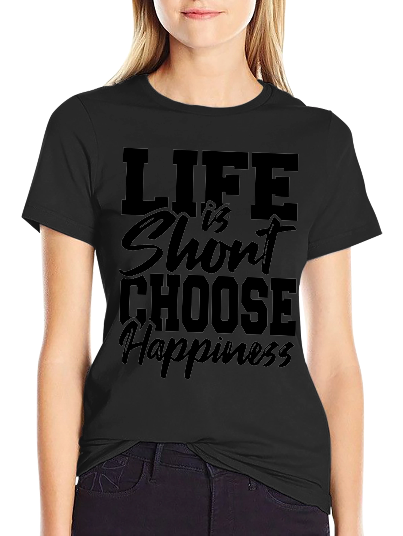 Life is Short Choose Happiness Black Graphic Tee