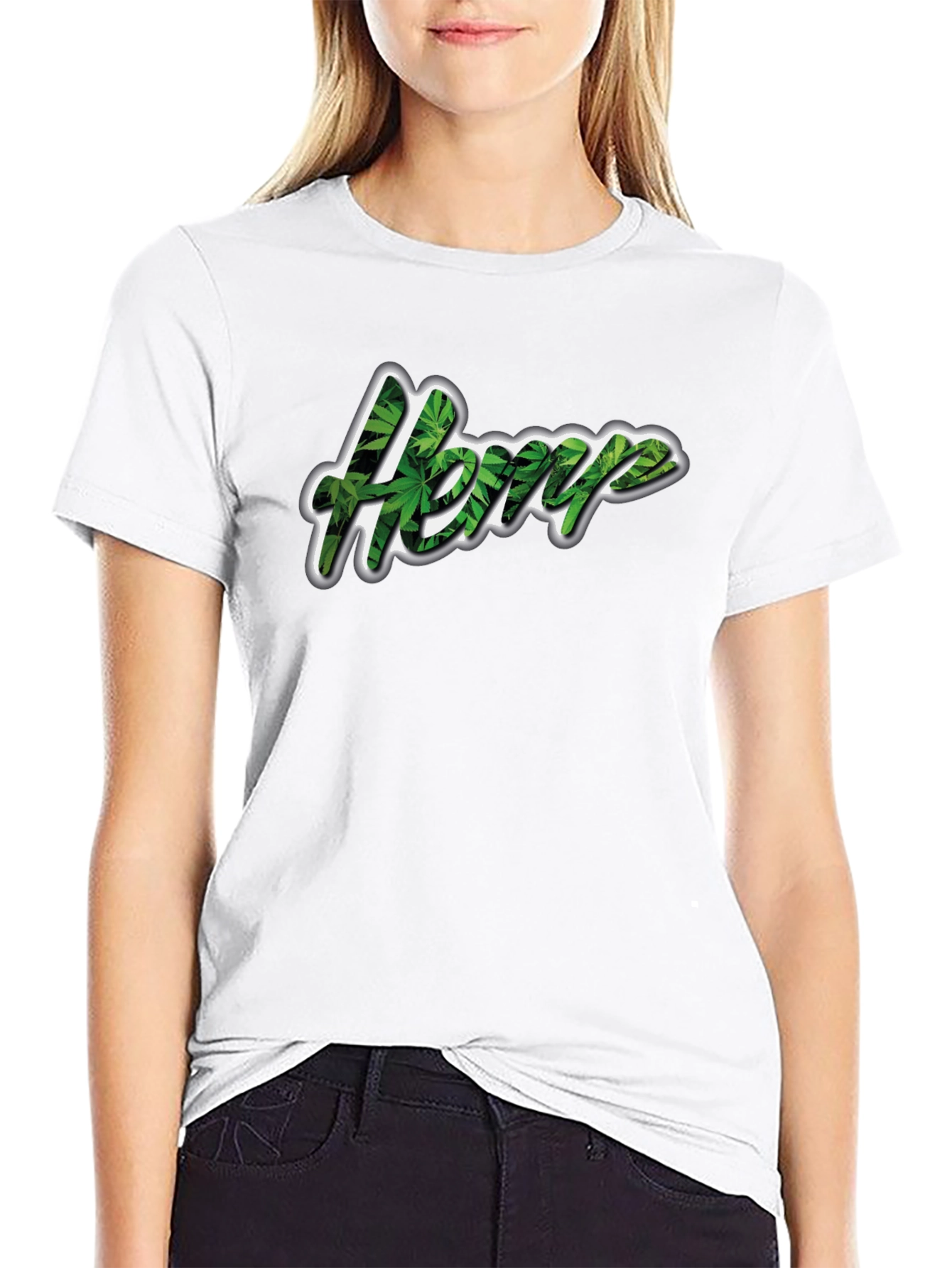Hemp Leaf Print Black T-Shirt