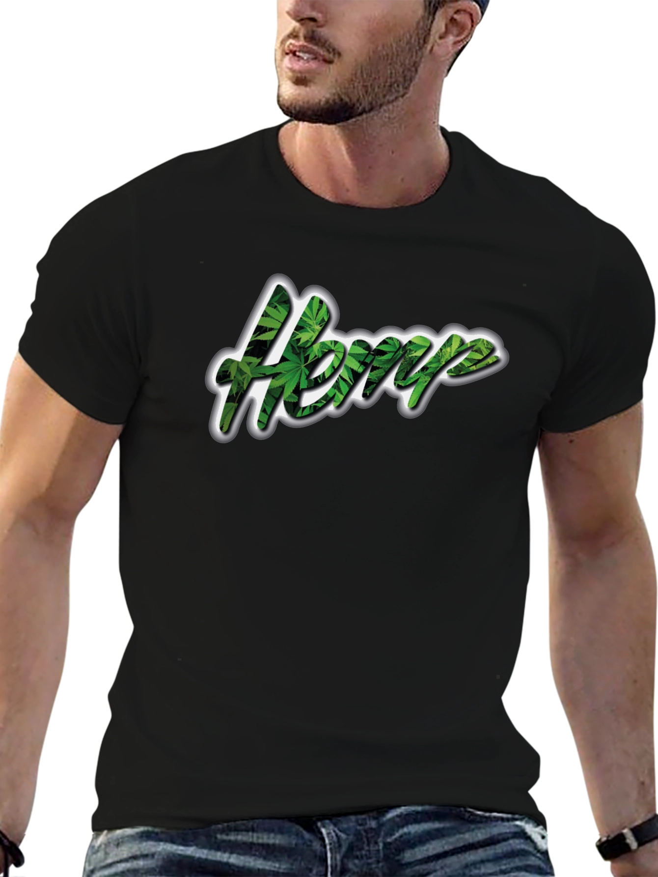 Hemp Leaf Print Black T-Shirt